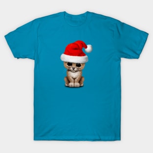 Cute Lion Cub Wearing a Santa Hat T-Shirt